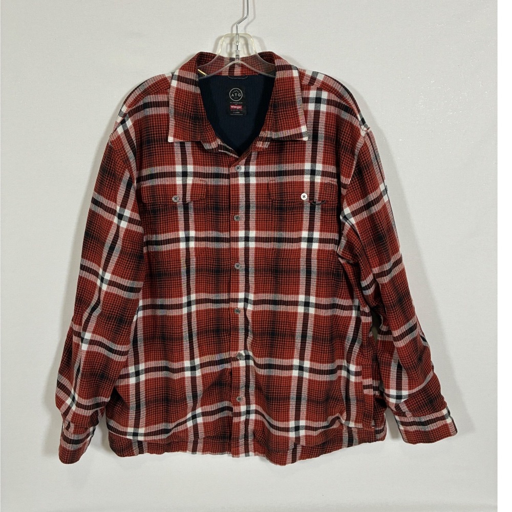 Wrangler ATG Mens XL Red Plaid Waffle Thermal Lined Flannel Shirt Jacket